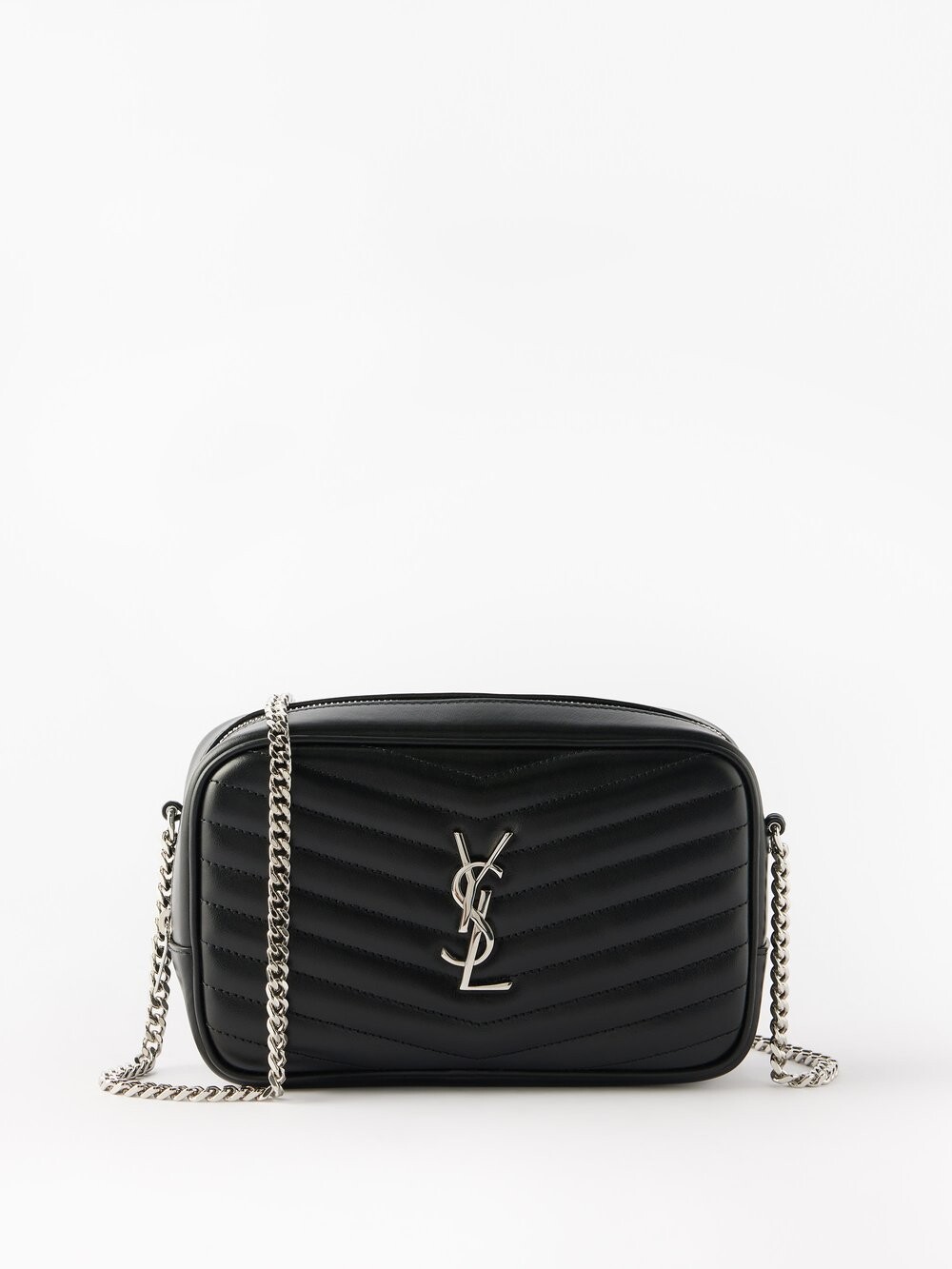 

Стеганая кожаная мини-сумка через плечо lou Saint Laurent, черный