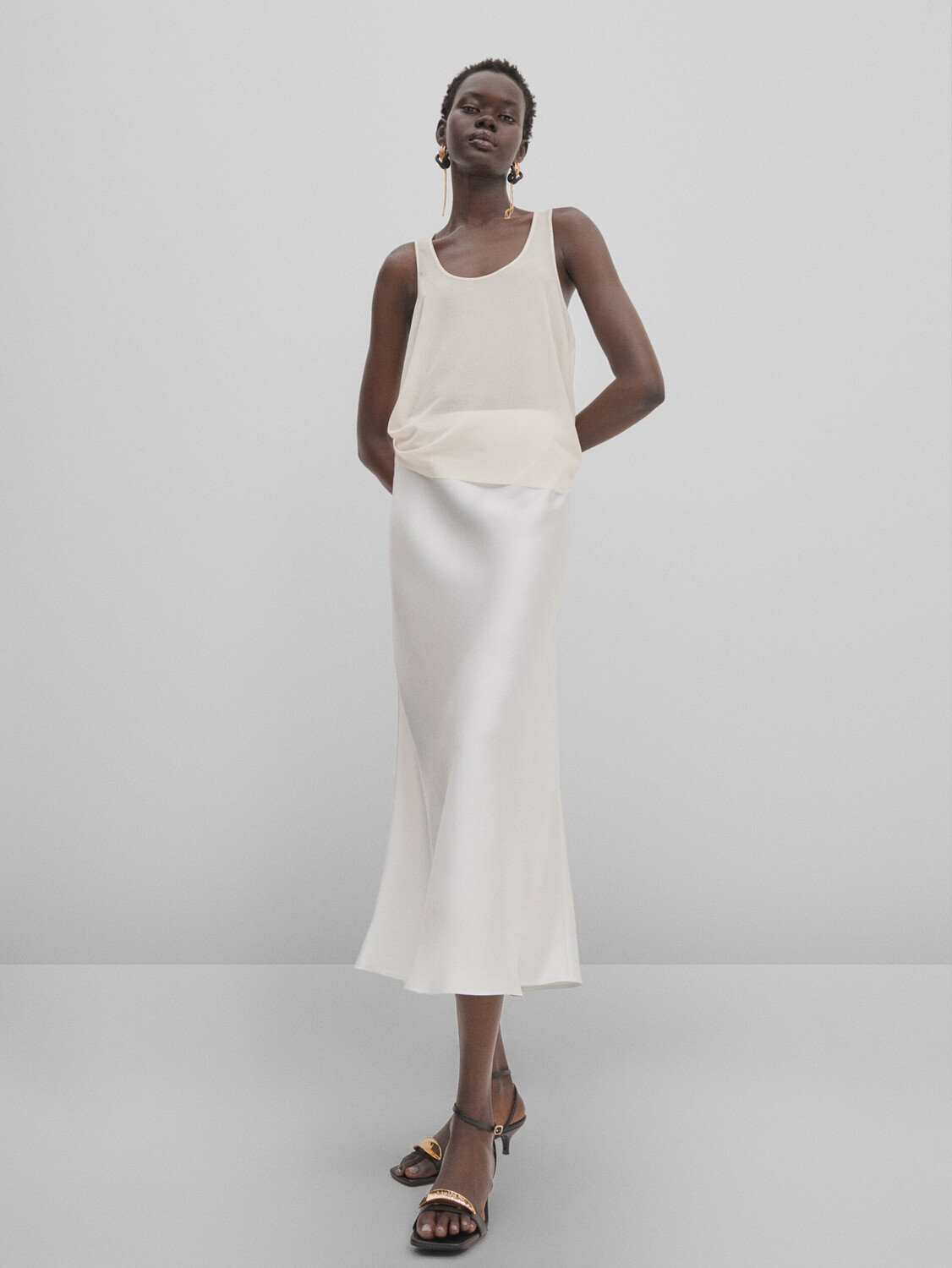 

Полупрозрачный топ Massimo Dutti, кремовый