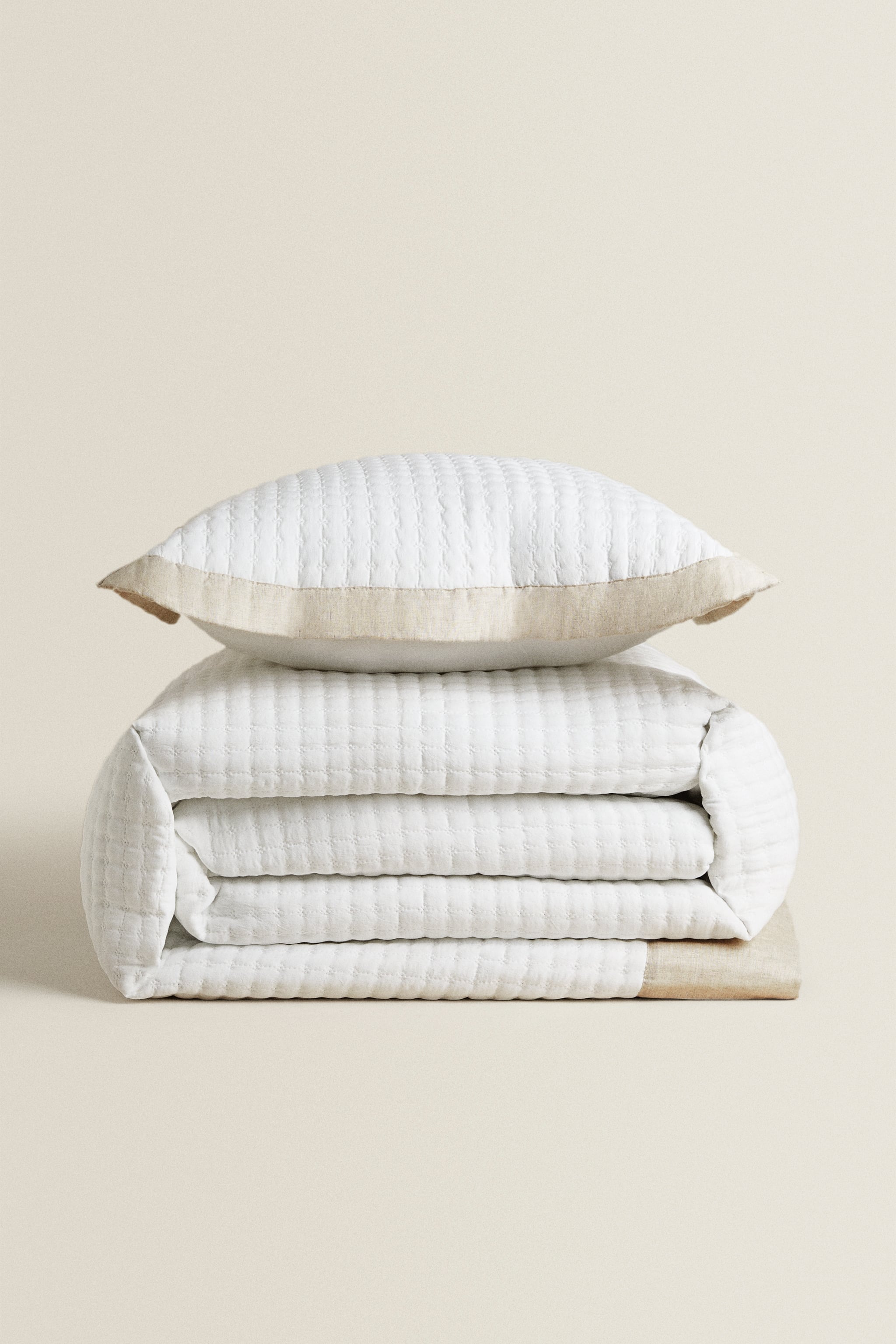 Текстурированное одеяло с льняной каймой Zara, светло-бежевый цена и фото