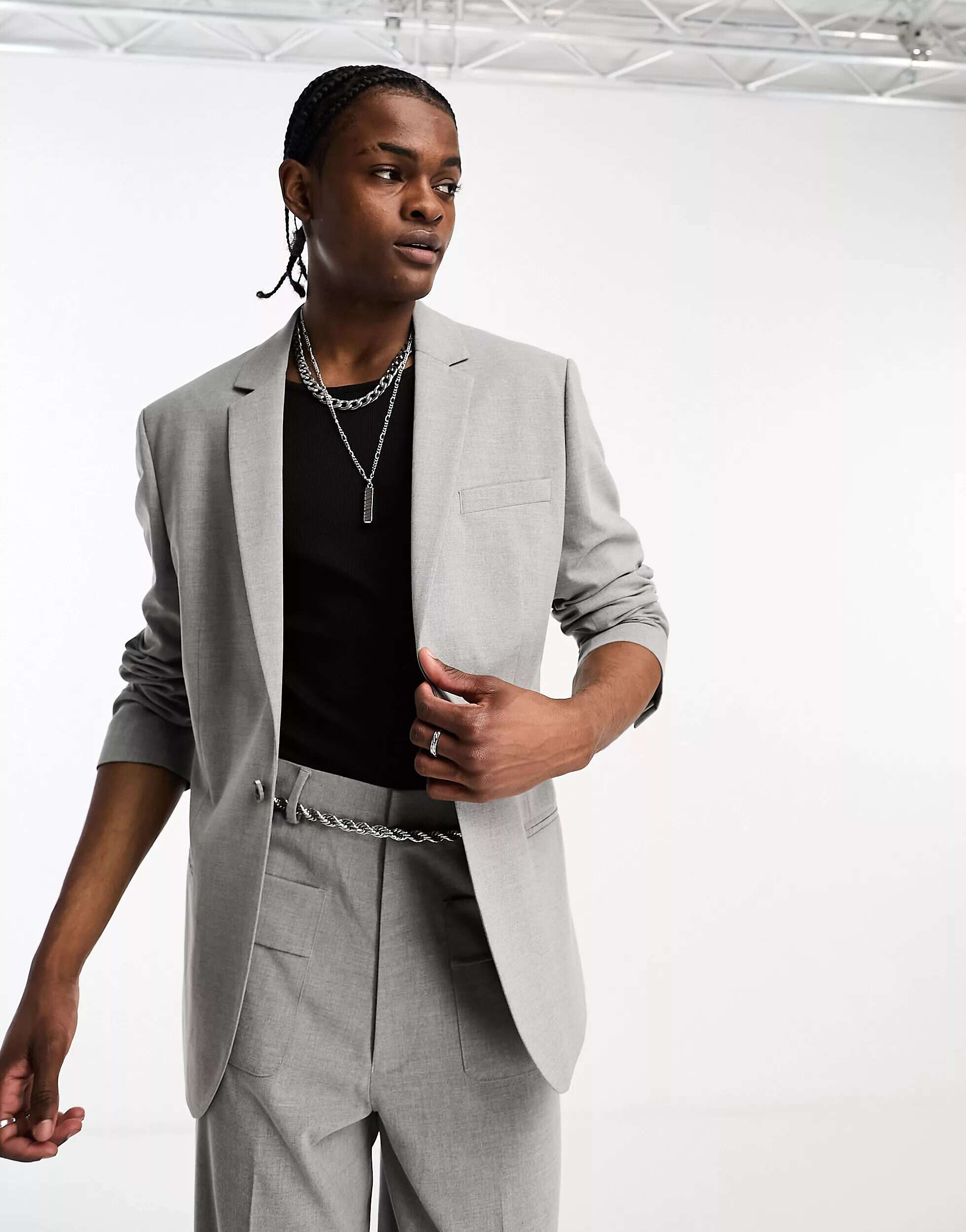 Серый узкий пиджак ASOS узкий черный атласный пиджак asos