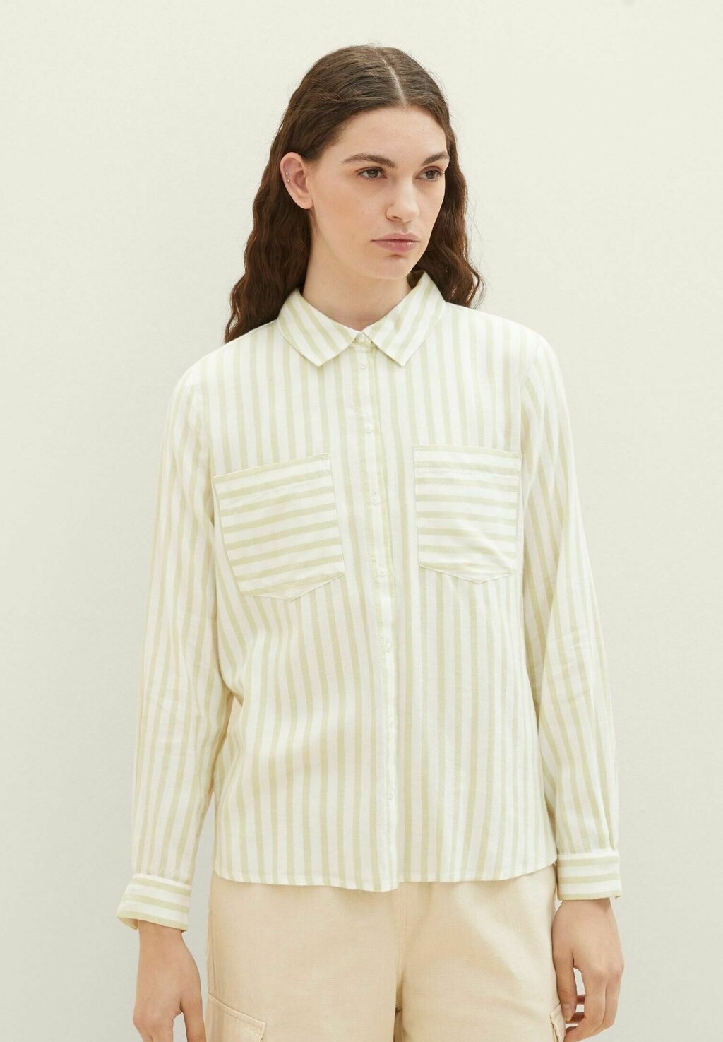 

Рубашка TOM TAILOR DENIM GESTREIFTE, цвет green white stripe