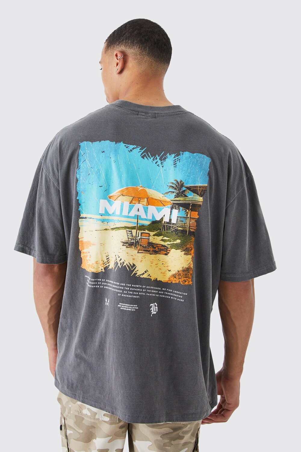 

Высокая оверсайзная футболка miami beach Boohoo, угольный