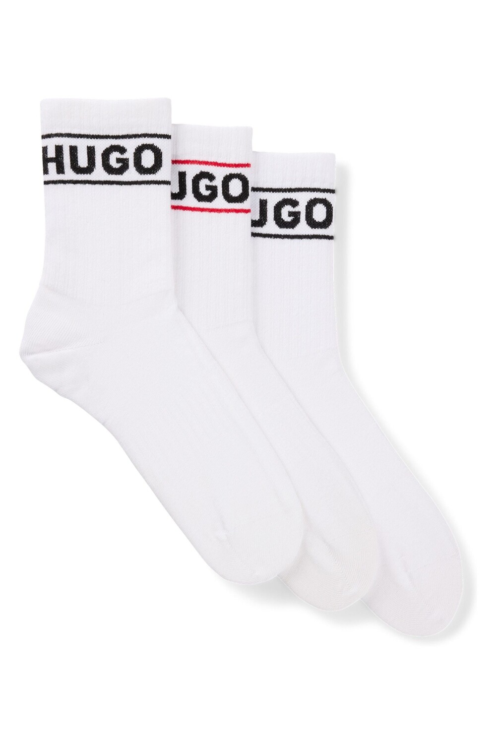 

Короткие носки с полосками и логотипом, 3 пары Hugo, белый