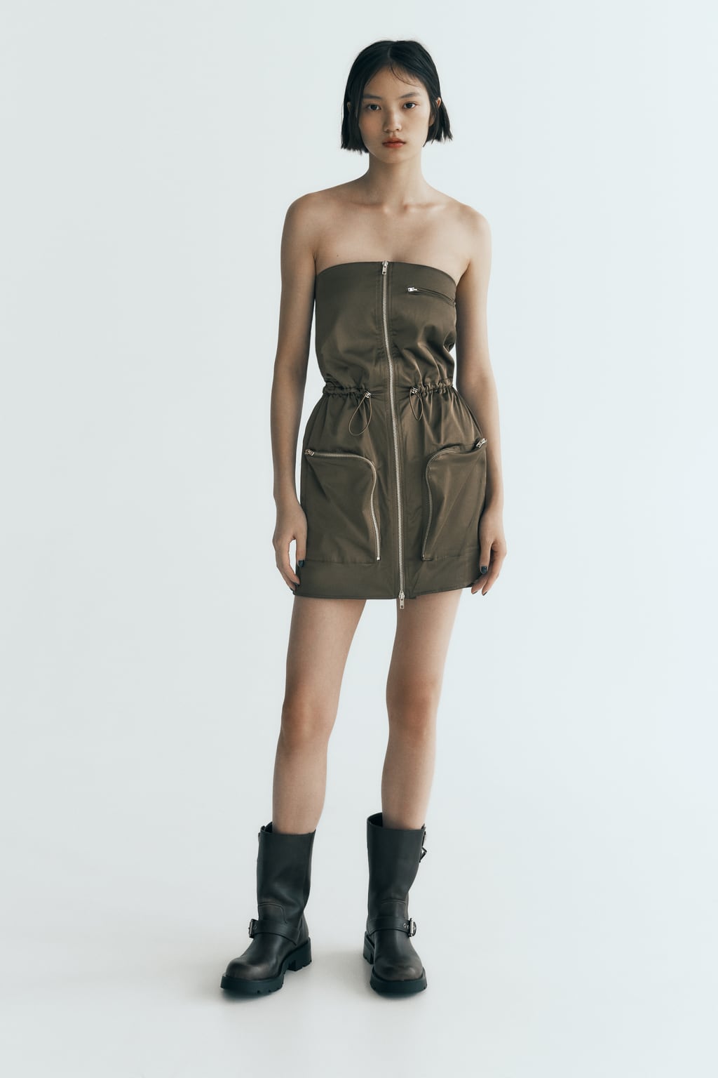 

Платье без бретелек ZARA, хаки