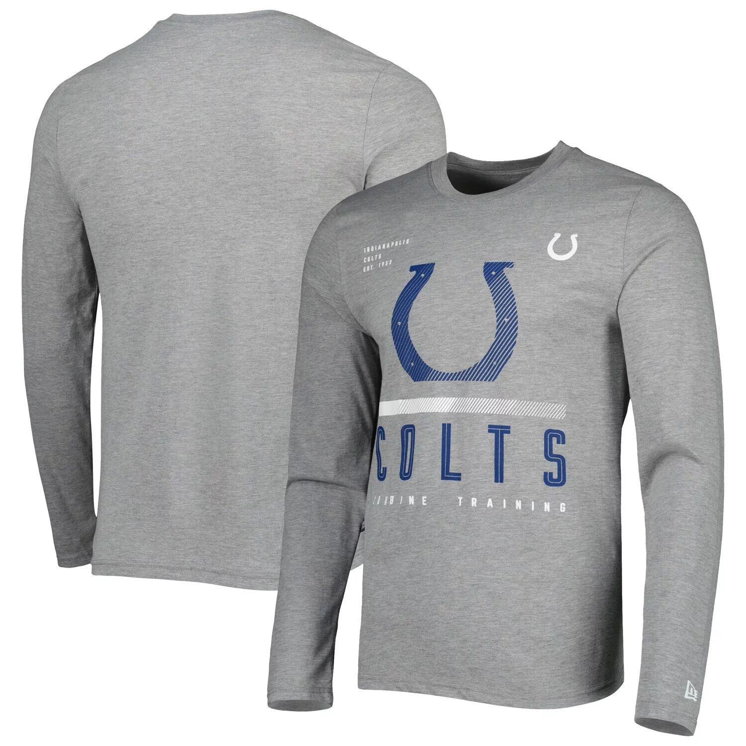 

Мужская футболка New Era Heathered Grey Indianapolis Colts с длинными рукавами и аутентичной красной зоной