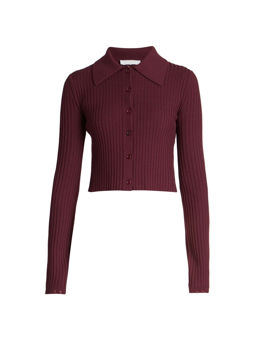 

Укороченный шерстяной кардиган в рубчик Chloé, фиолетовый
