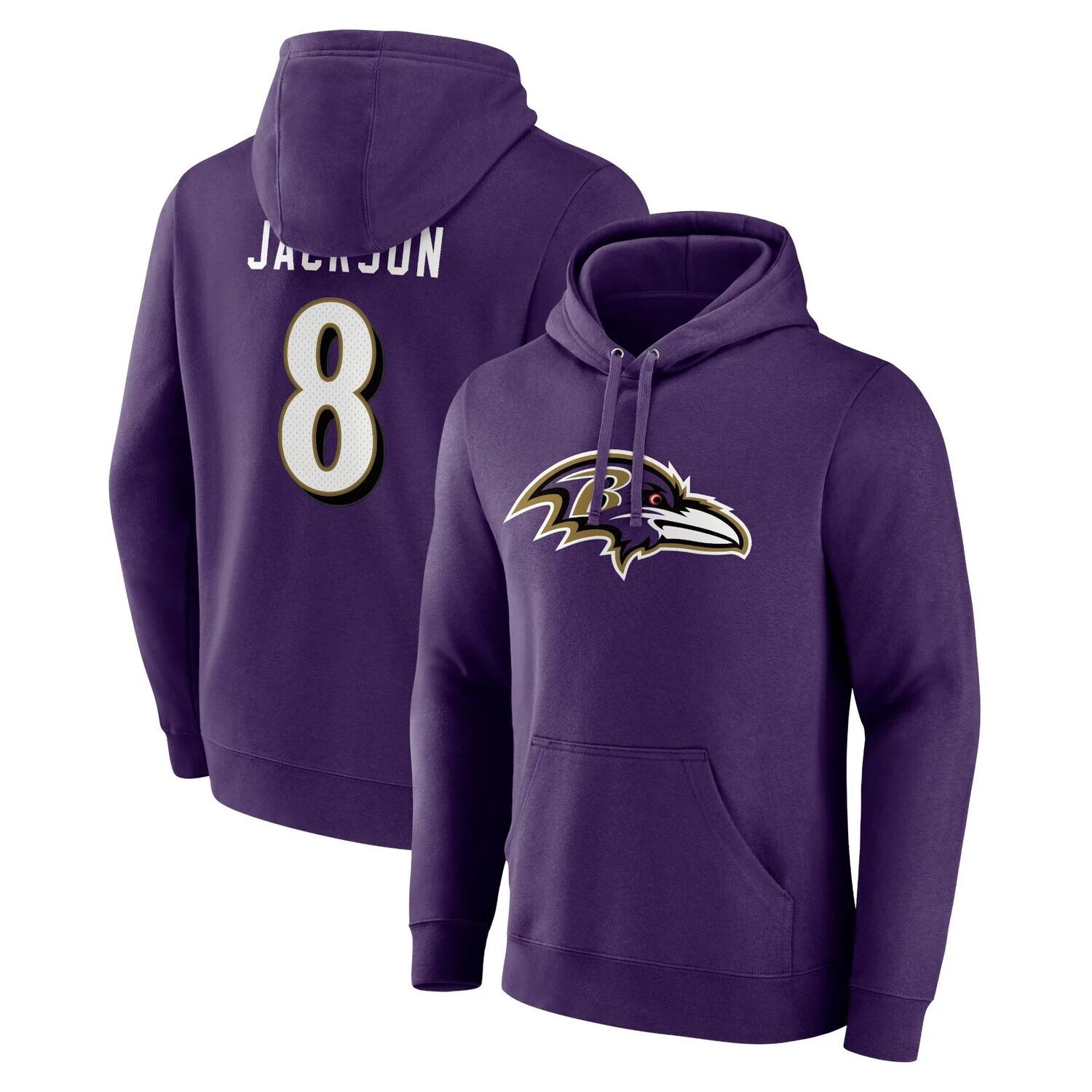 

Мужской флисовый пуловер с капюшоном Lamar Jackson Purple Baltimore Ravens Big & Tall с именем и номером