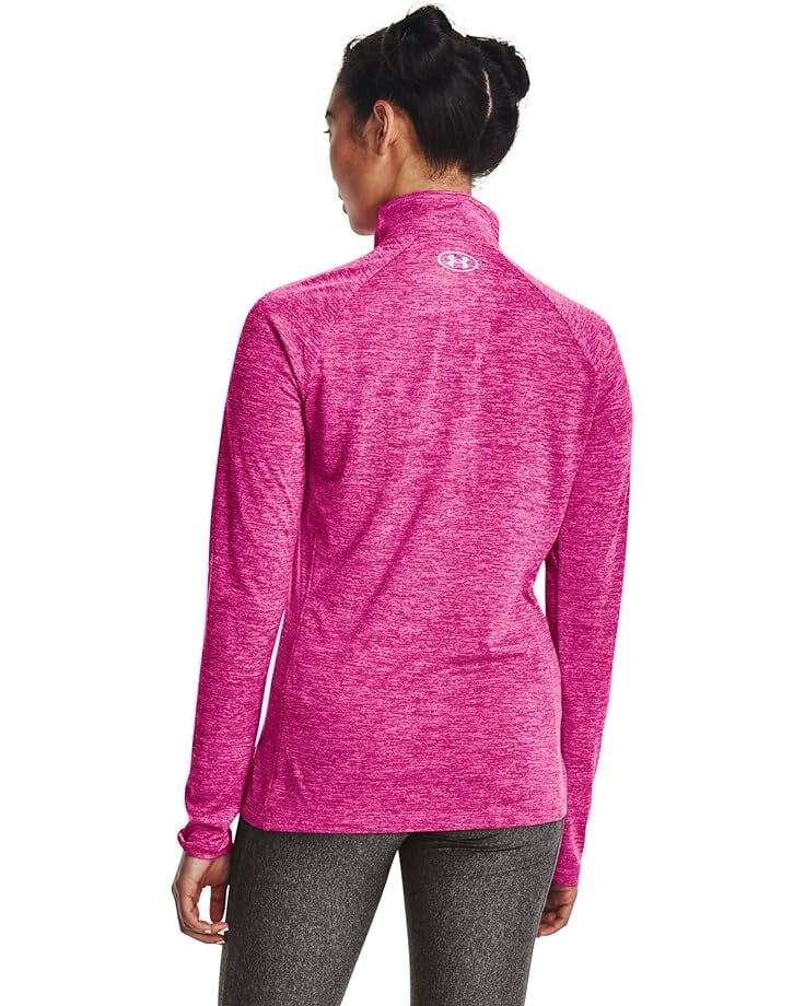 Топ Under Armour Tech 1/2 Zip Twist Top, цвет Rebel Pink/Pink Elixir/Metallic Silver