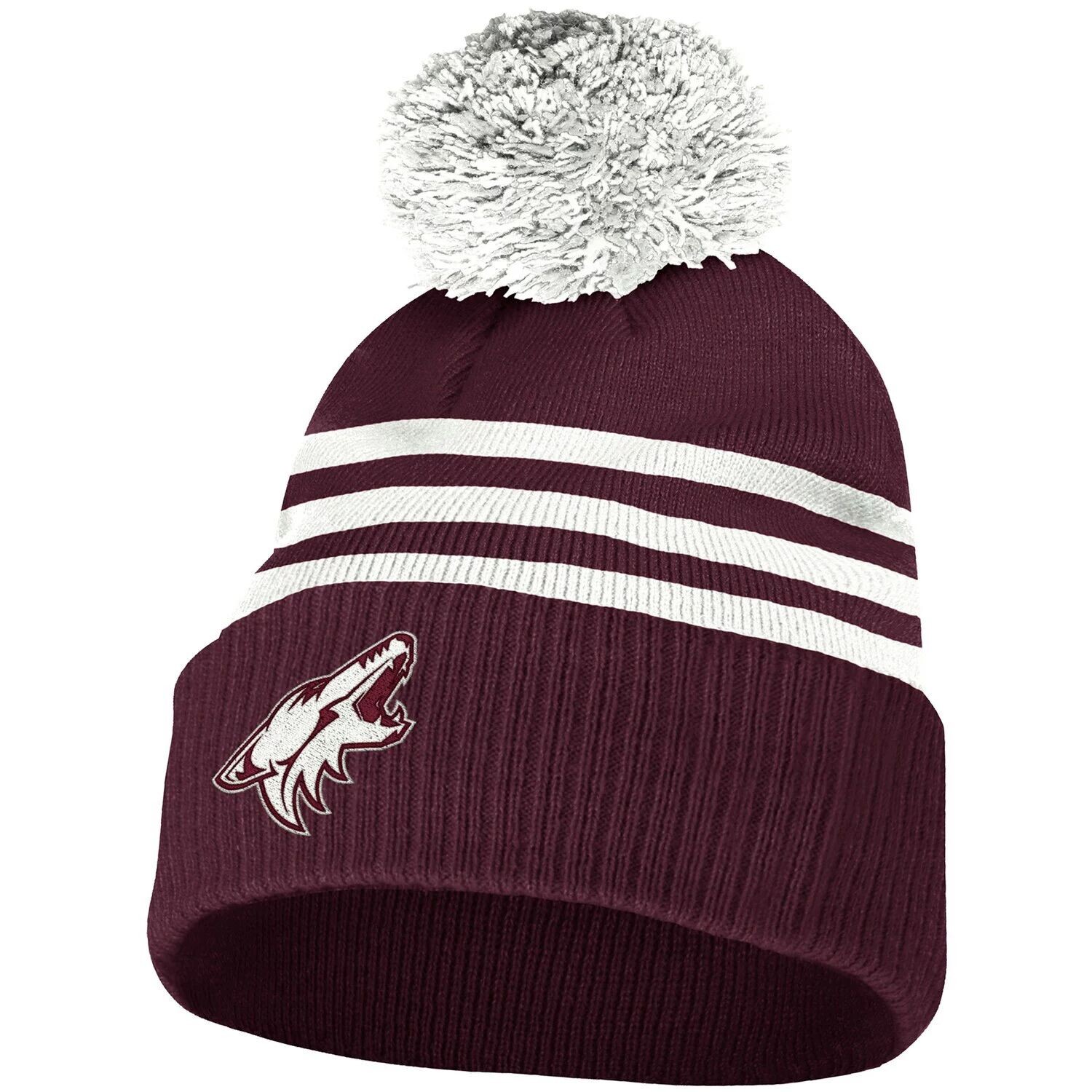 

Мужская вязаная шапка с тремя полосками и манжетами и помпоном adidas Garnet Arizona Coyotes