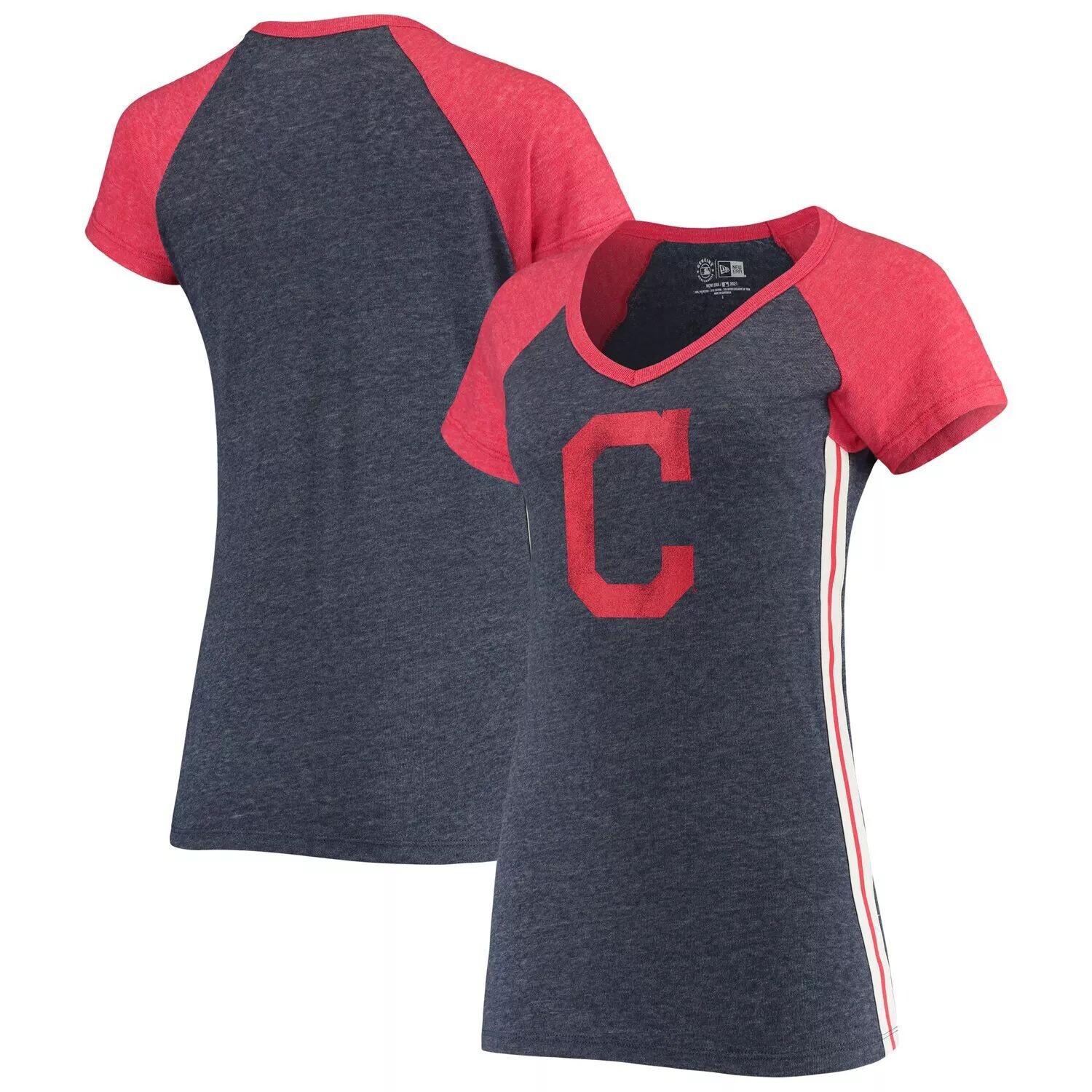 

Женская футболка New Era Heathered Navy Cleveland Indians Tri-Blend реглан с v-образным вырезом New Era