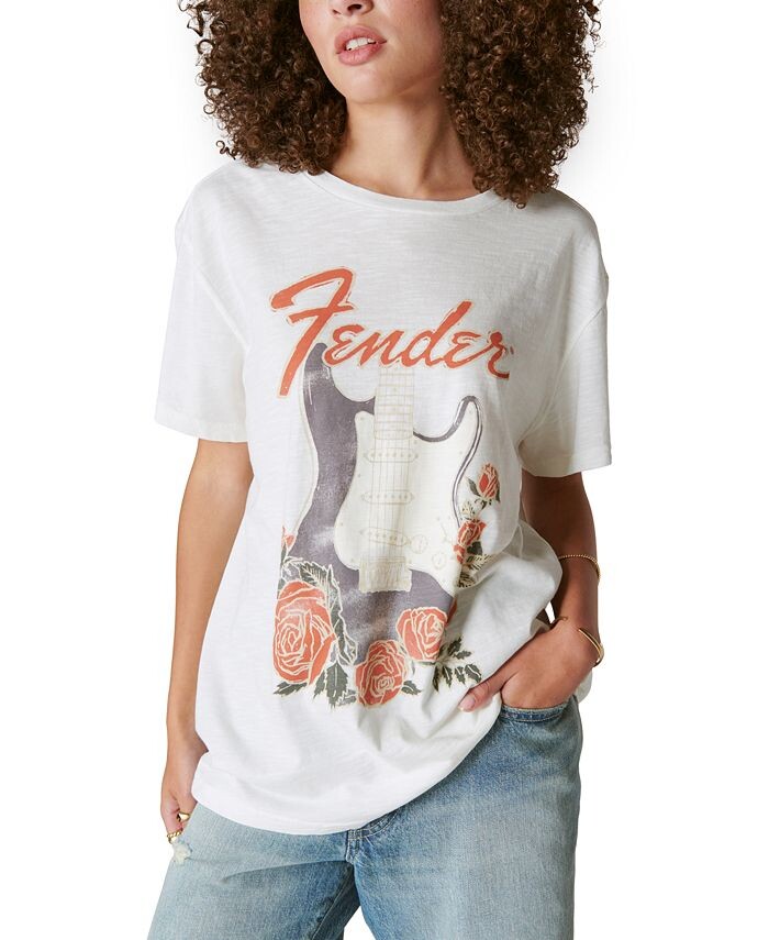 

Женская футболка бойфренда Fender Roses Lucky Brand, белый