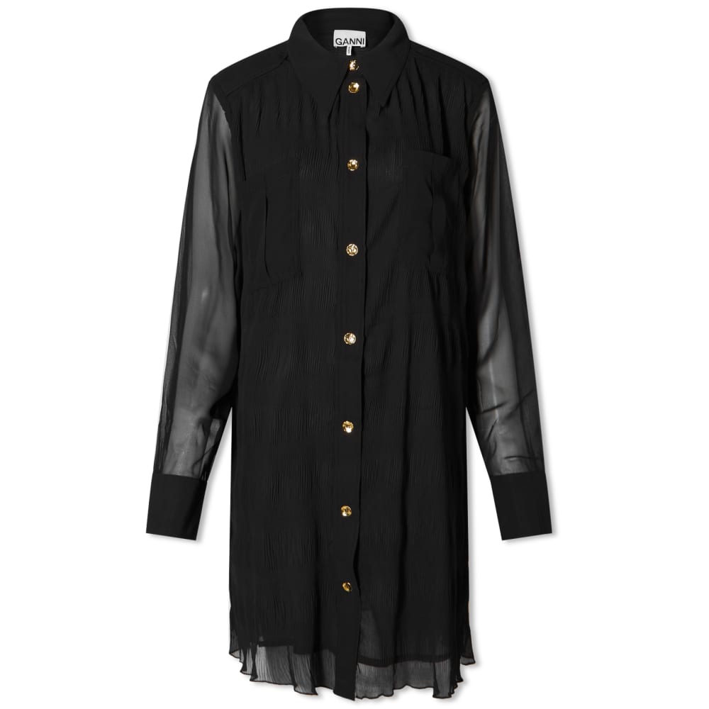 Платье-рубашка из плиссированного жоржета Ganni, черный