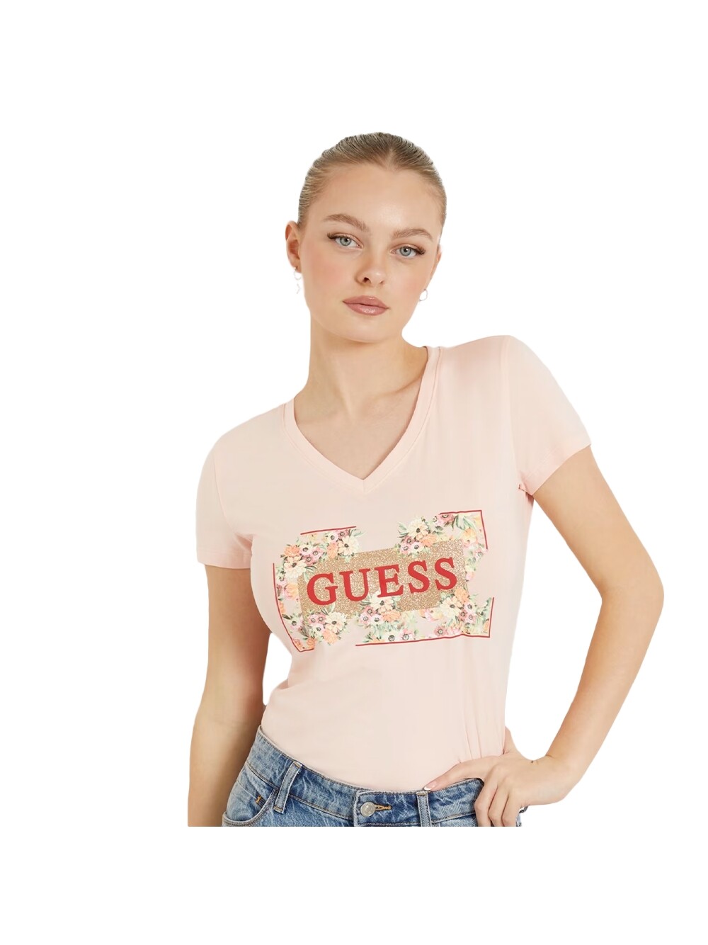 

Цветы на футболках Guess, розовый