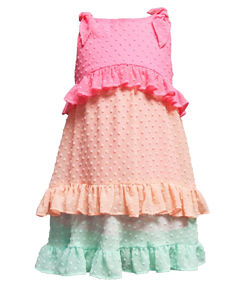 Многоуровневое платье с завышенной талией Ava & Yelly для маленьких девочек 4–6 лет без рукавов с цветными блоками и застежкой в ​​горошек, мультиколор