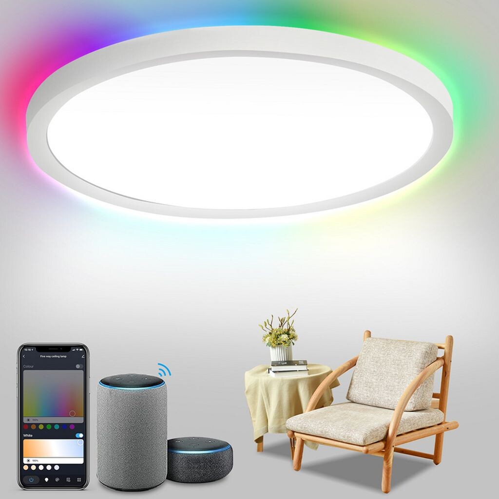

Светодиодный потолочный светильник Yakimz Smart мощностью 24 Вт с RGB-WIFI, регулируемой яркостью - Superslim, Ultraslim для спальни, белый
