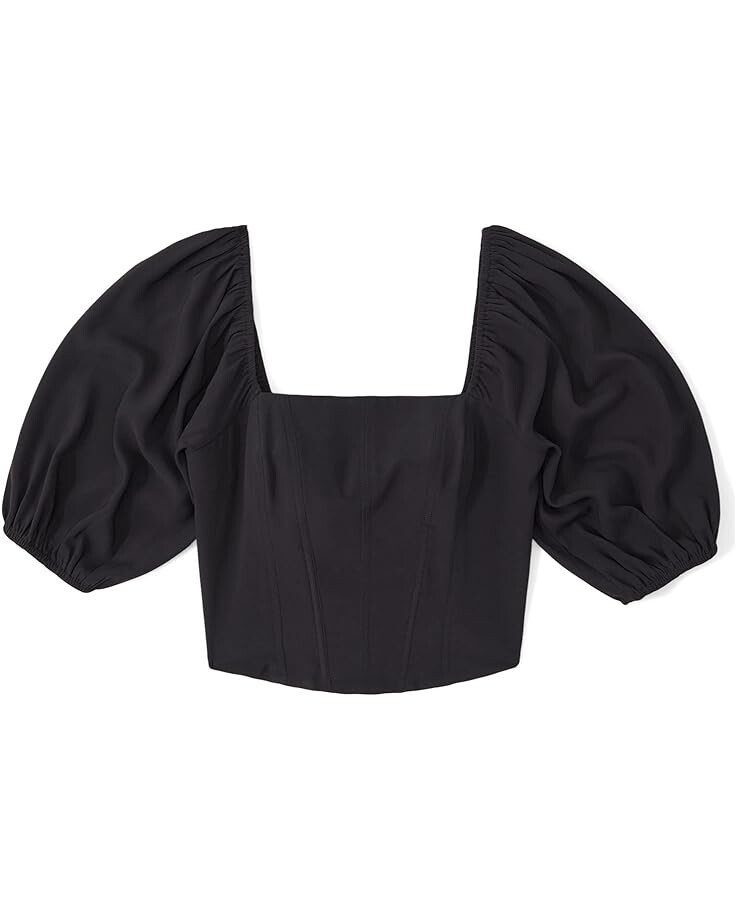 

Топ Abercrombie & Fitch Puff Sleeve Corset Top, черный