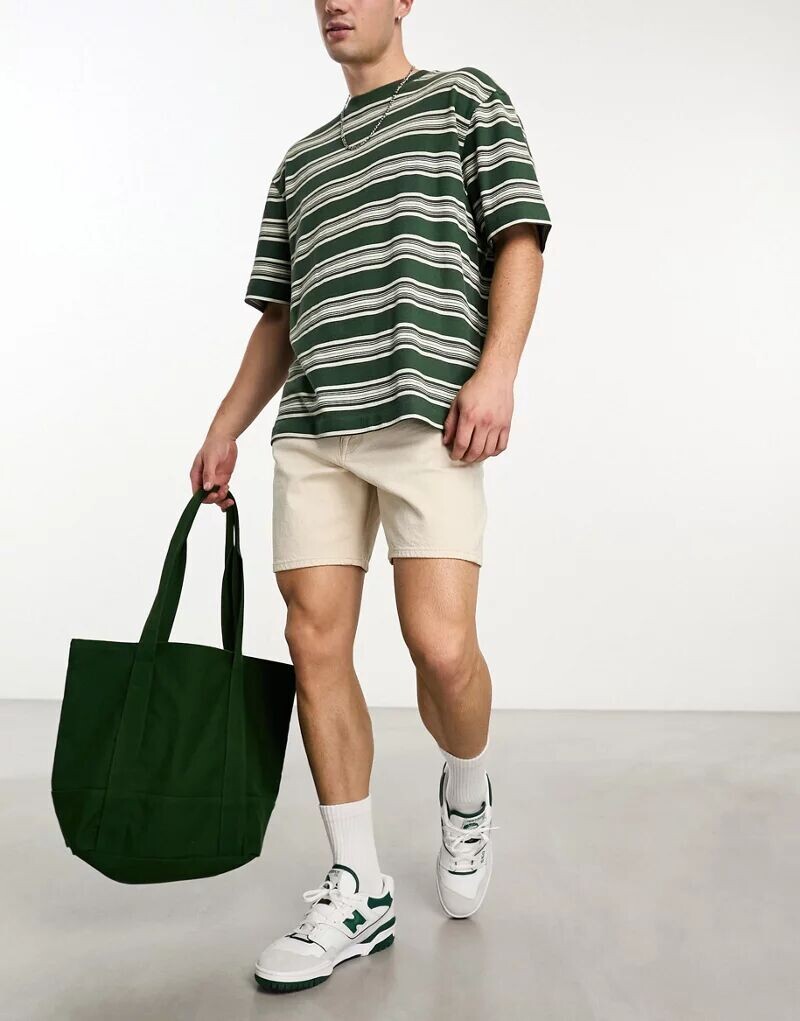 

Selected Homme – джинсовые шорты из смеси хлопка кремового цвета