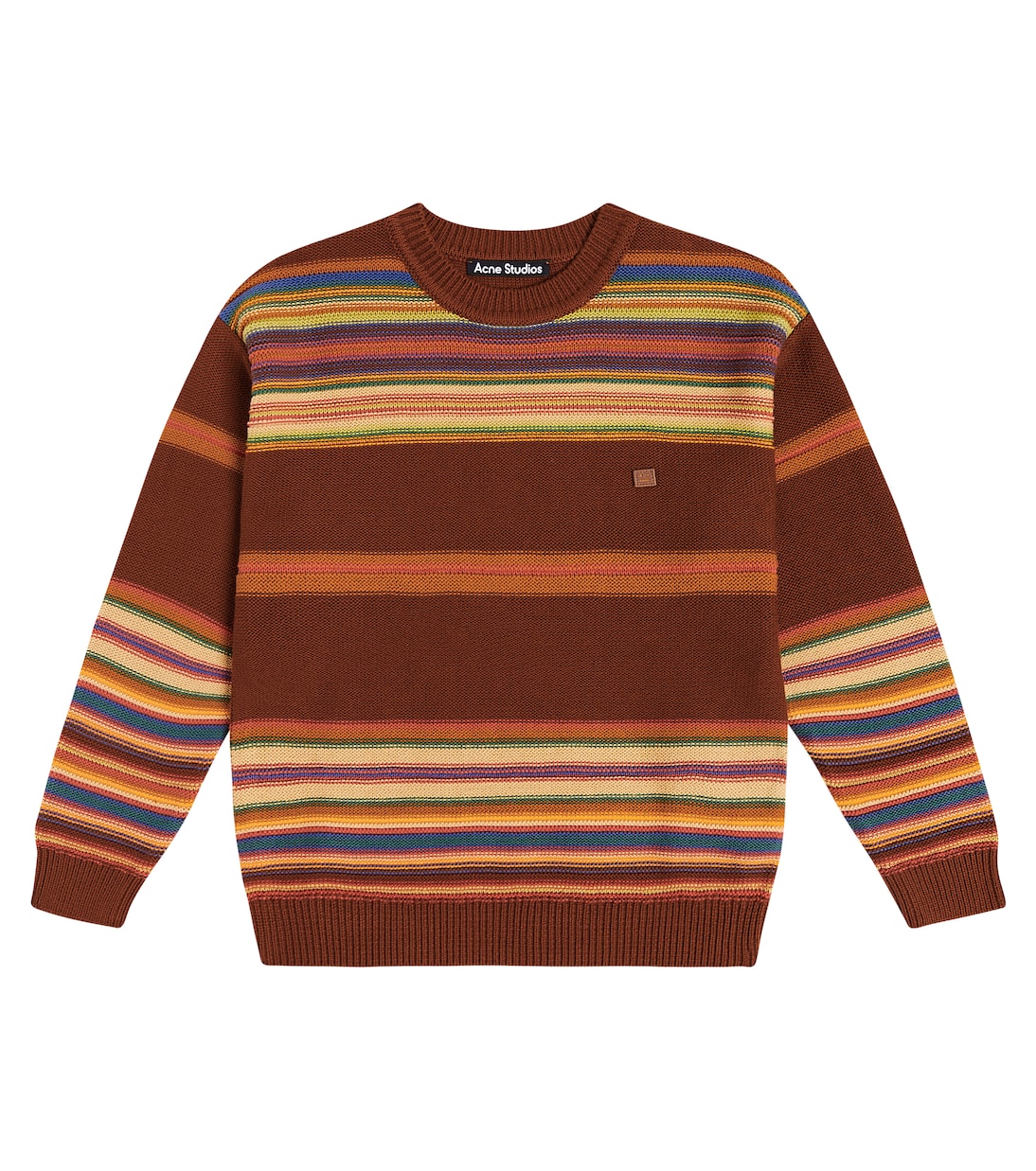 Хлопковый свитер в полоску с логотипом face Acne Studios Kids, коричневый цена и фото