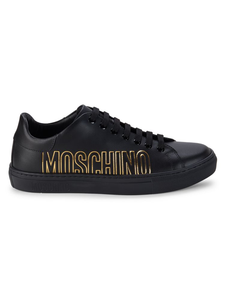 Кожаные кроссовки с металлизированным логотипом Moschino Couture!, цвет Black Gold духи moschino gold fresh couture