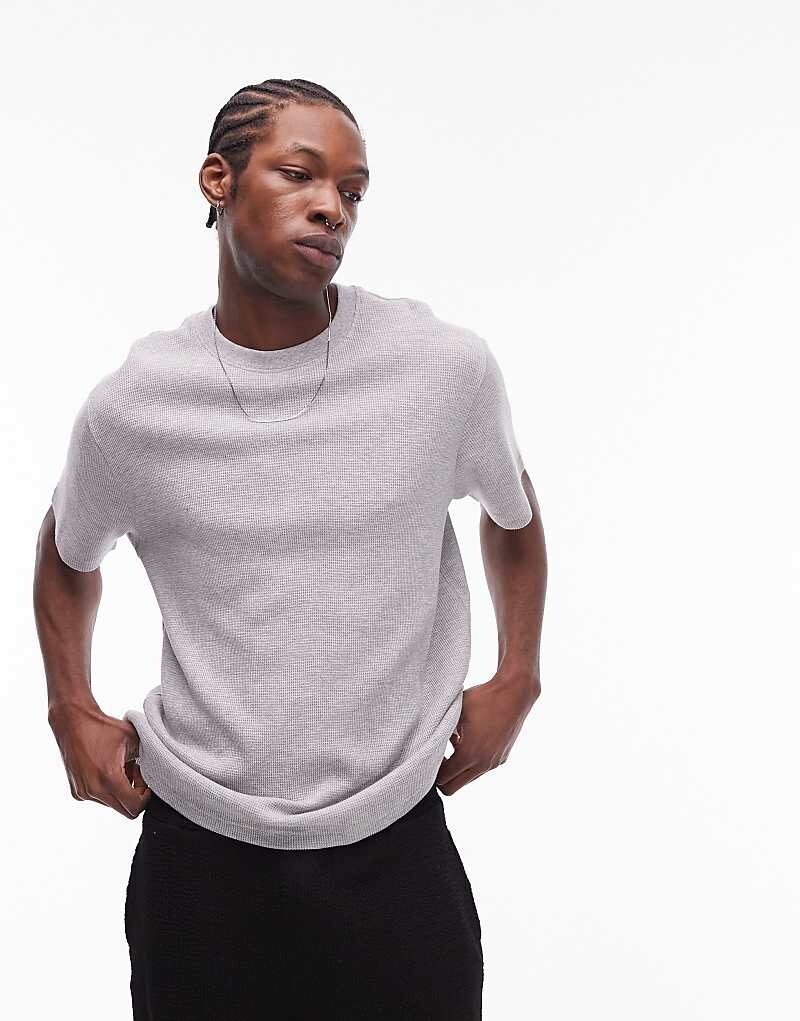 

Светло-серая вафельная футболка Topman Lounge