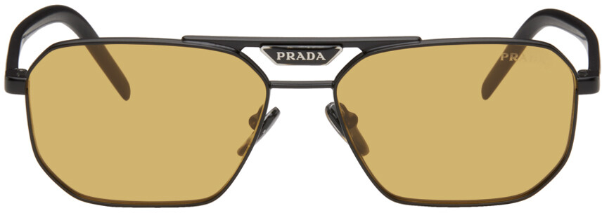 

Черные тонкие металлические солнцезащитные очки-авиаторы Prada Eyewear