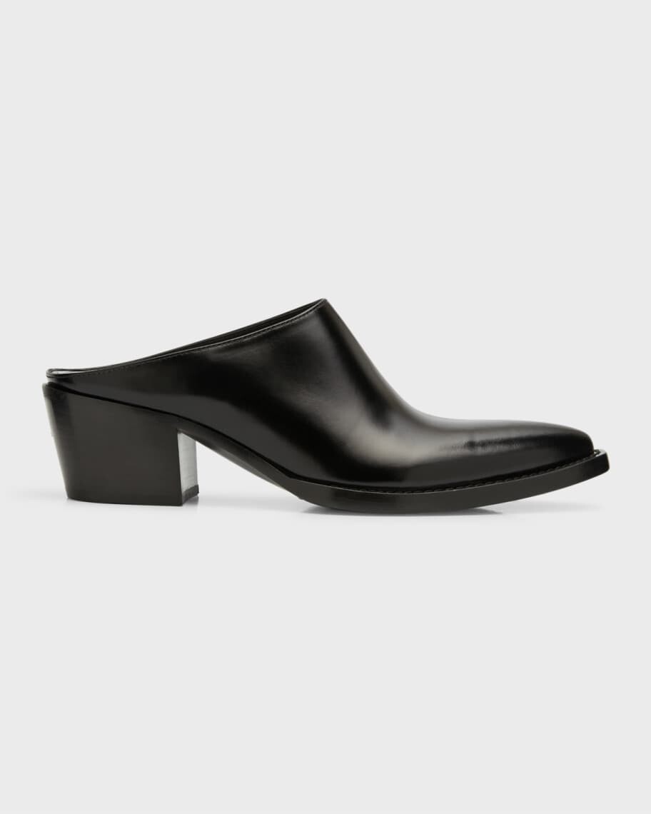 

Кожаные туфли без задника на массивном каблуке Prada