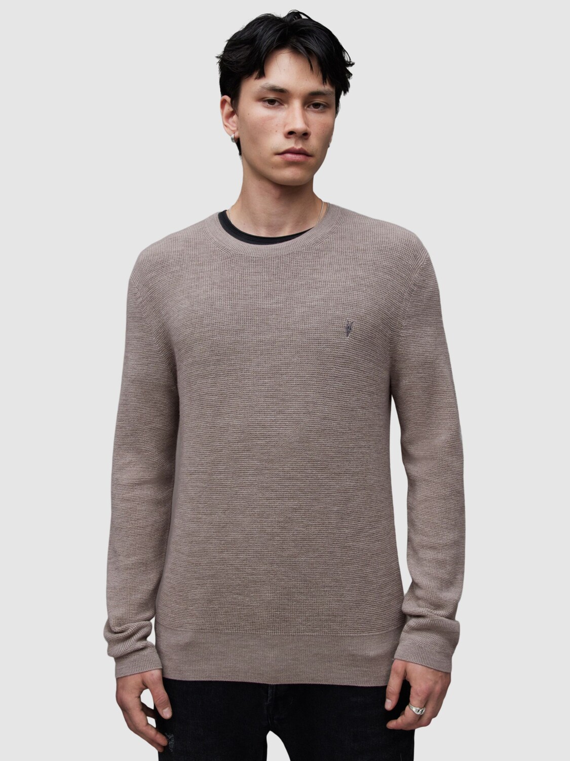 

AllSaints Ivar Мериносовый джемпер с круглым вырезом, темно-серо-коричневый