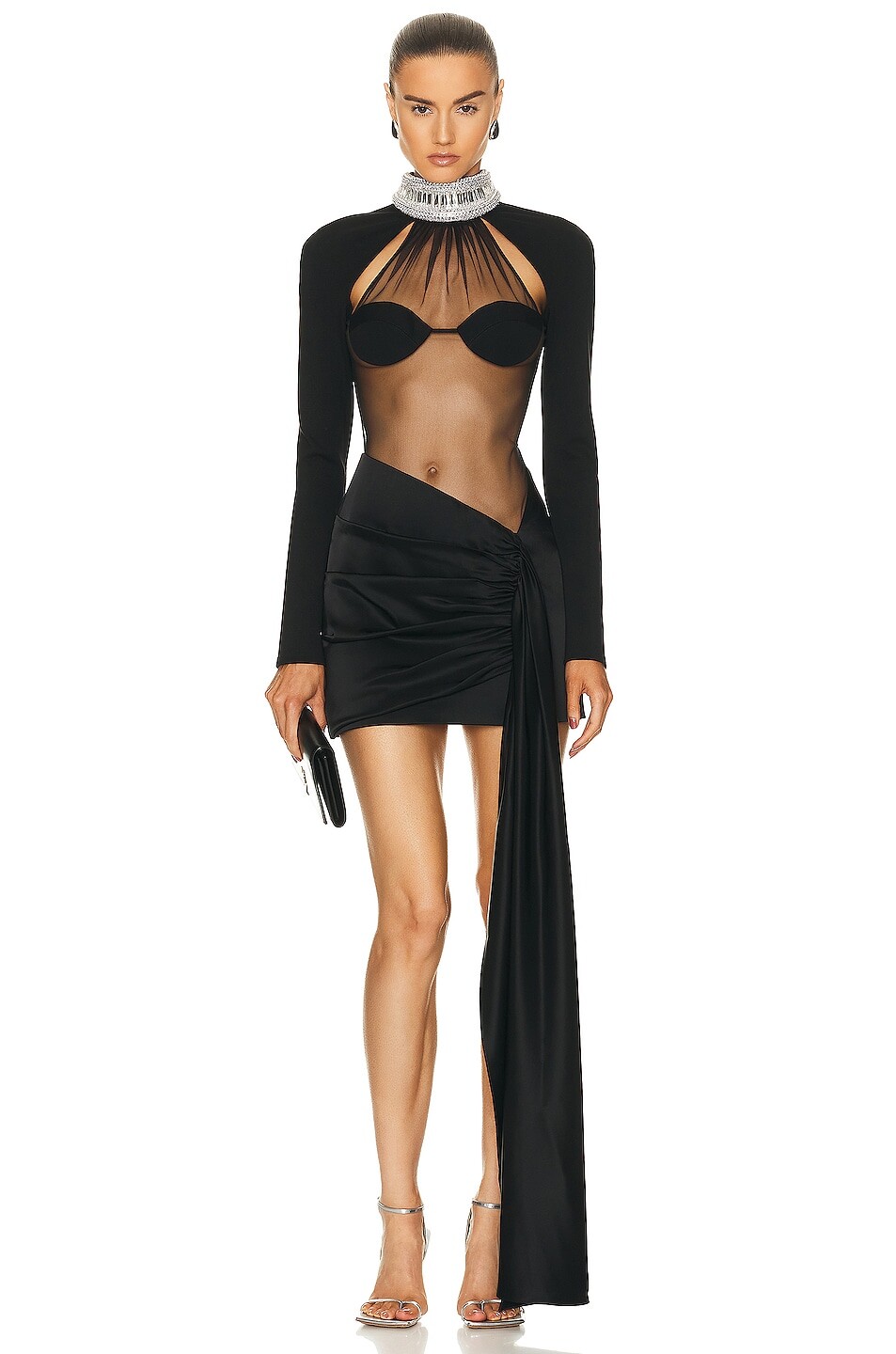 

Платье мини David Koma For FWRD Sheer Crystal Halter, черный