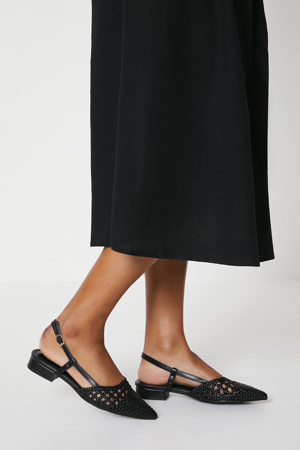 

Pamela Туфли-лодочки на плоской подошве с заостренной пяткой Basket Weave Dorothy Perkins, черный