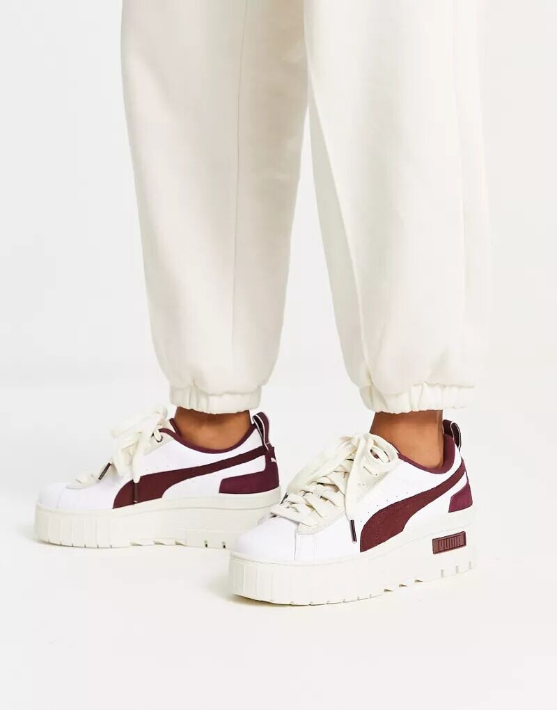 

PUMA Mayze бело-бордовые кроссовки на танкетке