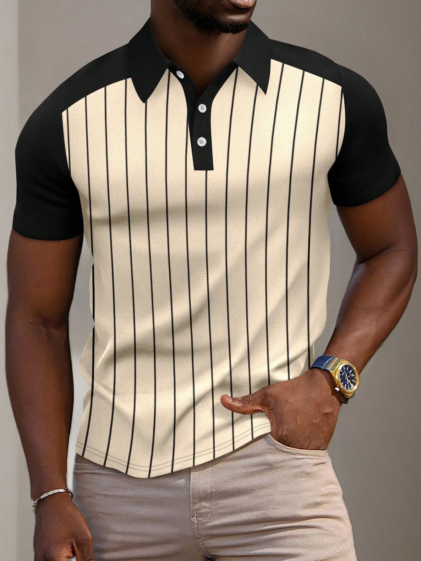 Мужская рубашка поло в полоску с цветными блоками Manfinity Homme, бежевый