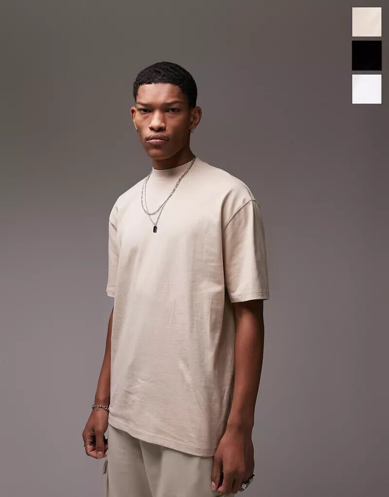 

Набор из трех больших футболок Topman черного, белого и каменного цветов