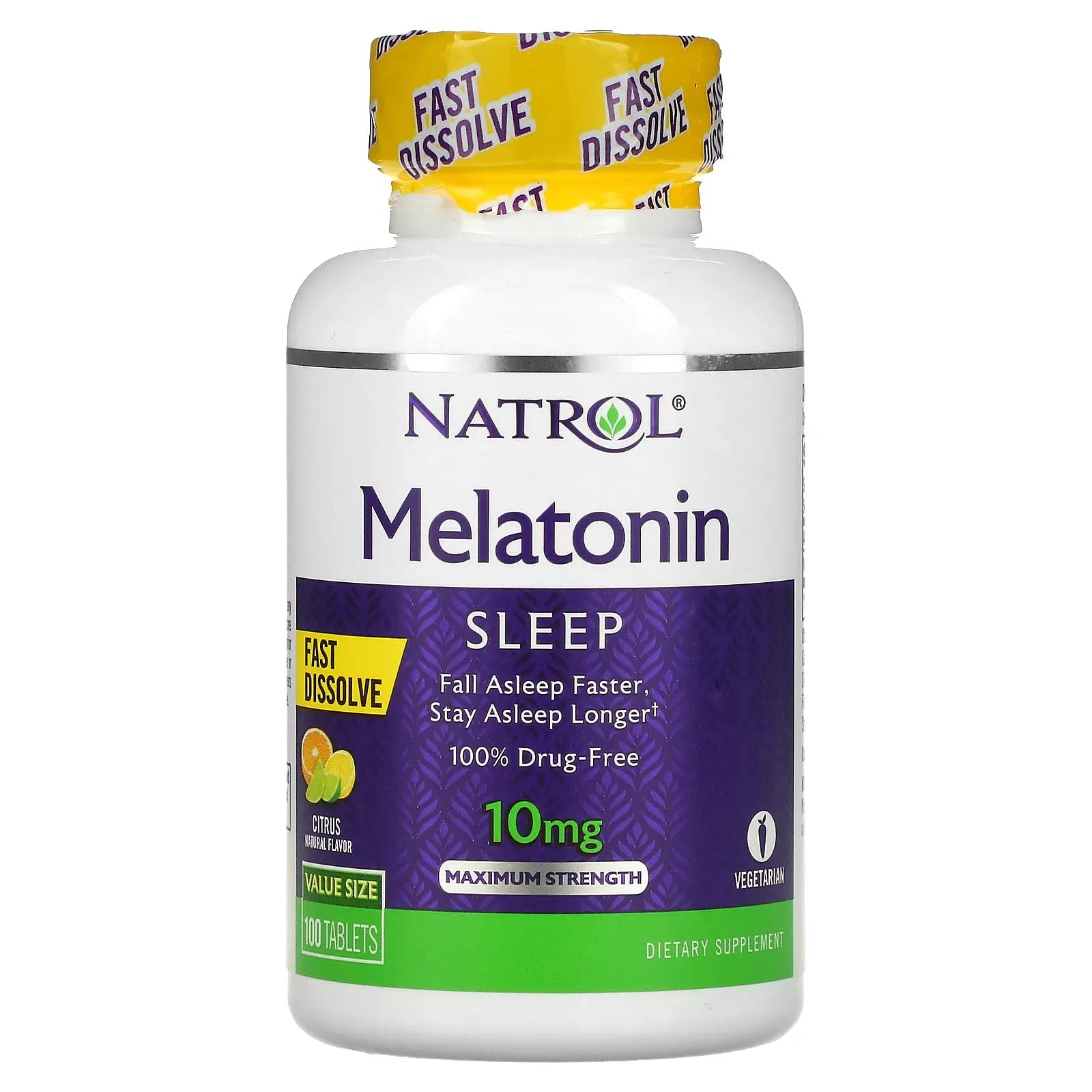 Natrol Мелатонин максимальная сила цитрусовый вкус 10 мг 100 таблеток