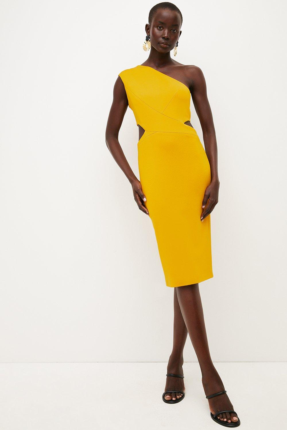 цена Итальянское структурированное асимметричное платье-миди стрейч Karen Millen, желтый