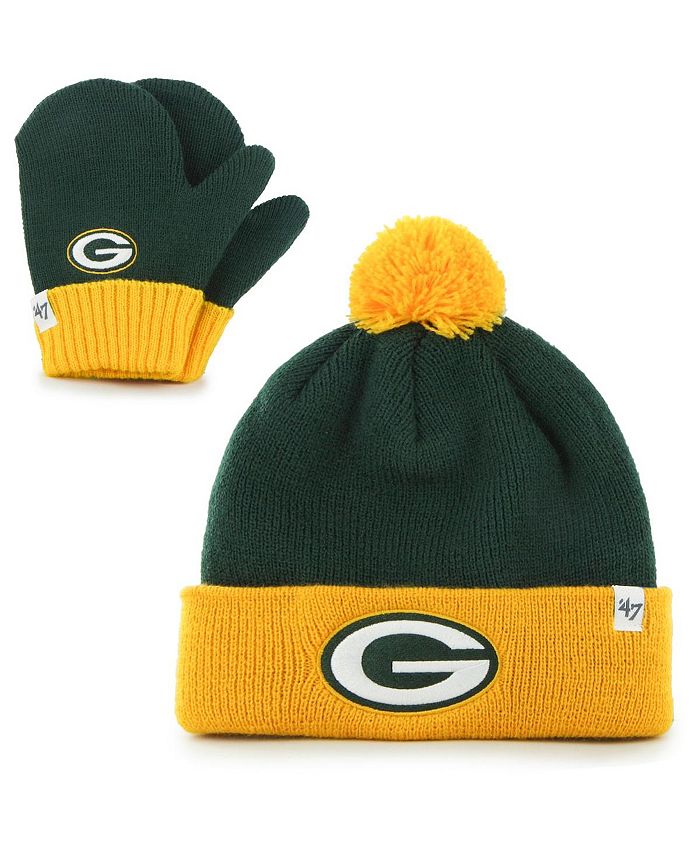 цена Комплект унисекс зеленого и золотого цветов Green Bay Packers Bam Bam с манжетами, помпоном и варежками '47 Brand, зеленый/золотой