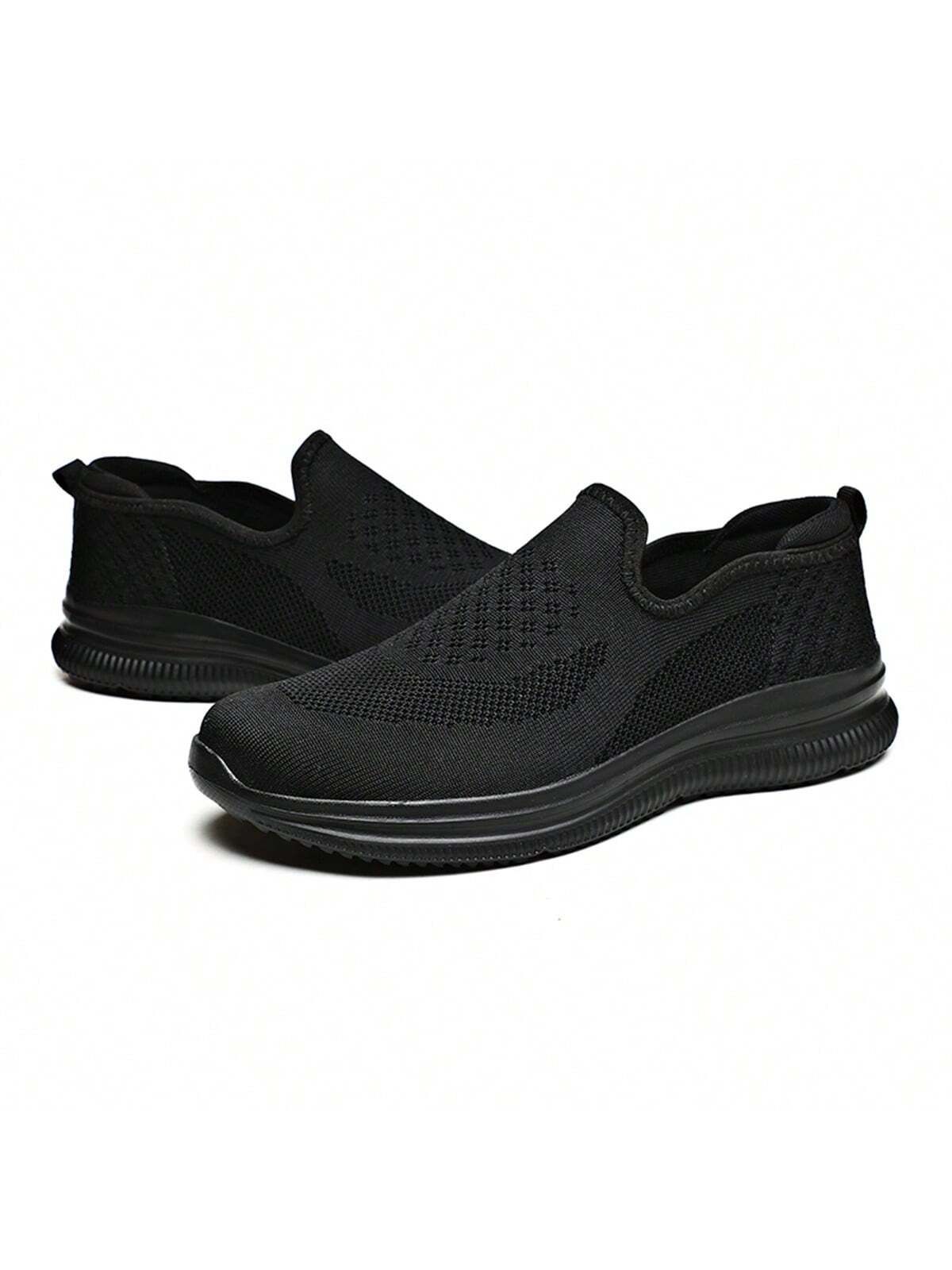 Модная винтажная мужская повседневная спортивная обувь без шнуровки с нежной текстурой, черный