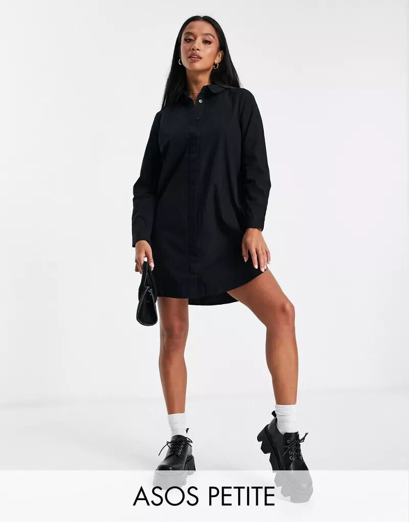

Черное хлопковое платье-рубашка мини ASOS DESIGN Petite
