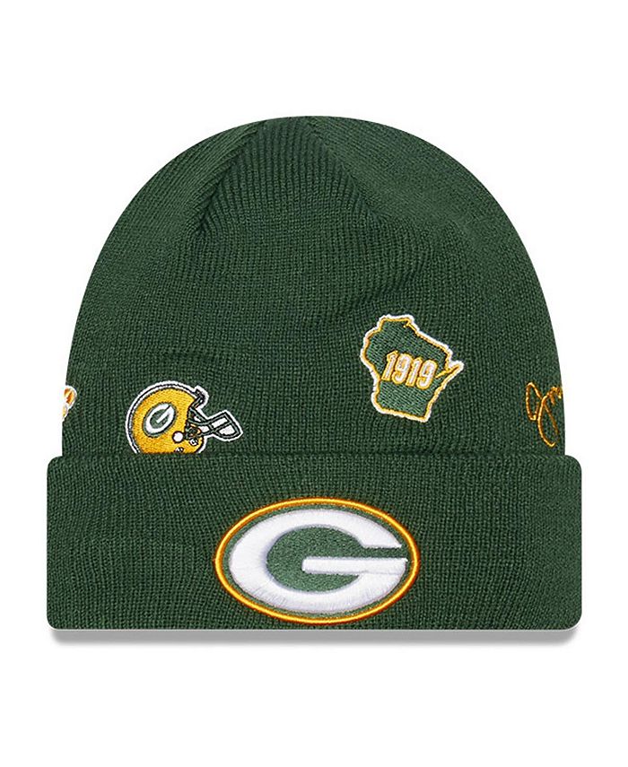 Зеленая вязаная шапка с манжетами Big Boys Green Bay Packers New Era, зеленый