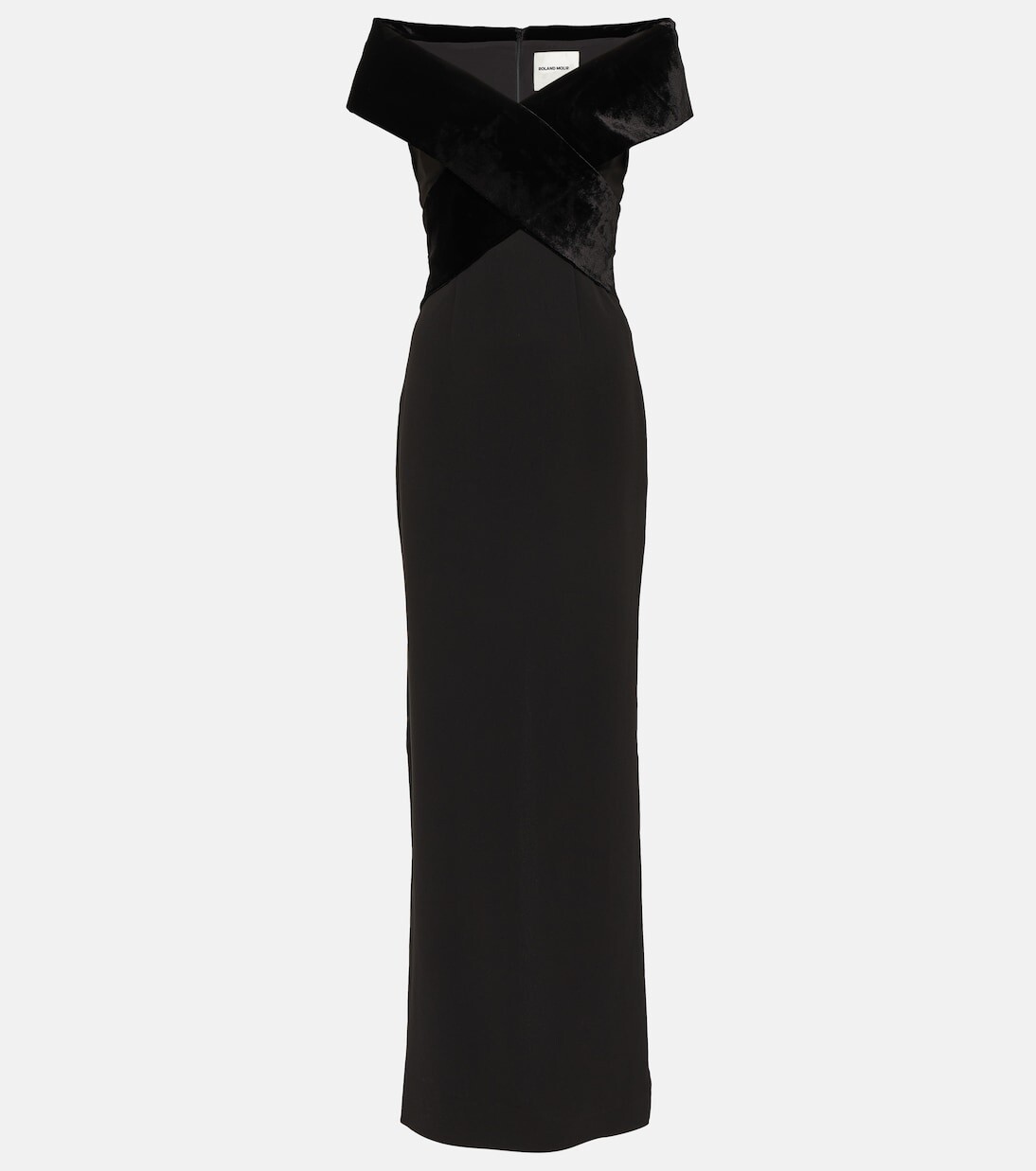 

Платье кади с открытыми плечами и бархатной отделкой Roland Mouret, черный