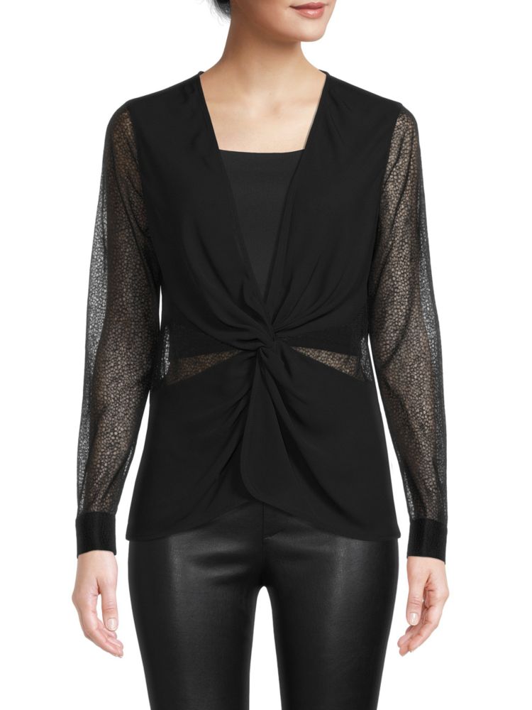 Кружевная блузка с закрученным передом Donna Karan New York, черный