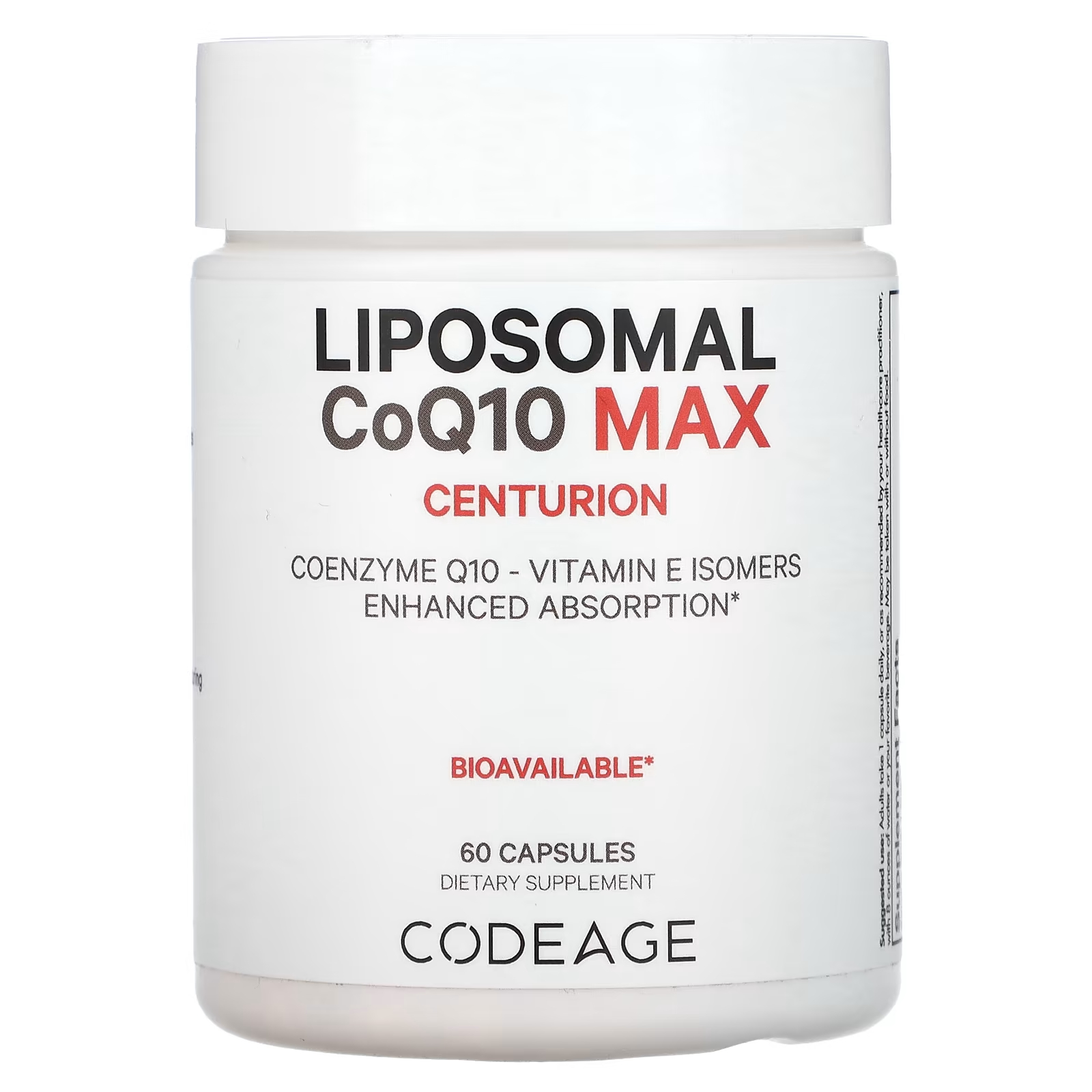 Липосомальный Codeage CoQ10 Max Centurion, 60 капсул codeage liposomal beta alanine centurion 180 капсул