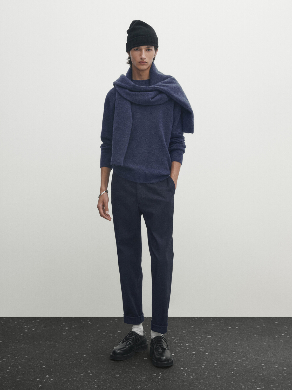 

Чиносы узлого кроя в елочку Massimo Dutti, темно-синий