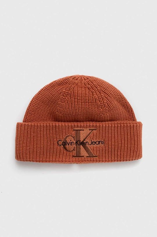 Хлопчатобумажная шапка Calvin Klein Jeans, коричневый фото