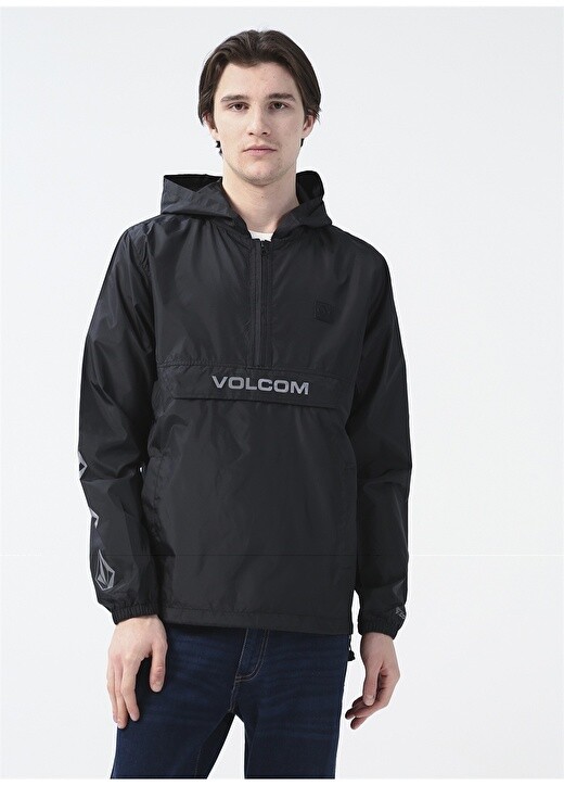 

Черная мужская куртка на молнии с капюшоном и принтом Volcom, Черный, Черная мужская куртка на молнии с капюшоном и принтом Volcom