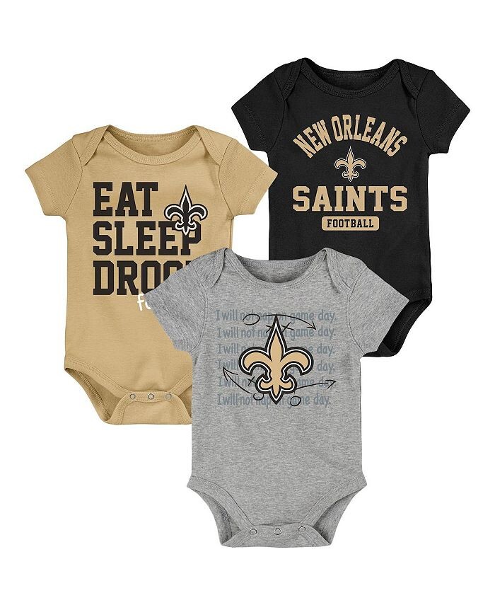 

Комплект боди из трех частей для новорожденных, черный и золотой New Orleans Saints Eat Sleep Drool Football Outerstuff, черный