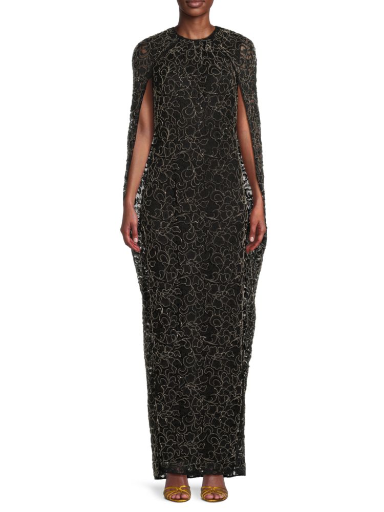 Украшенное кружевное платье-какон Brandon Maxwell, черный