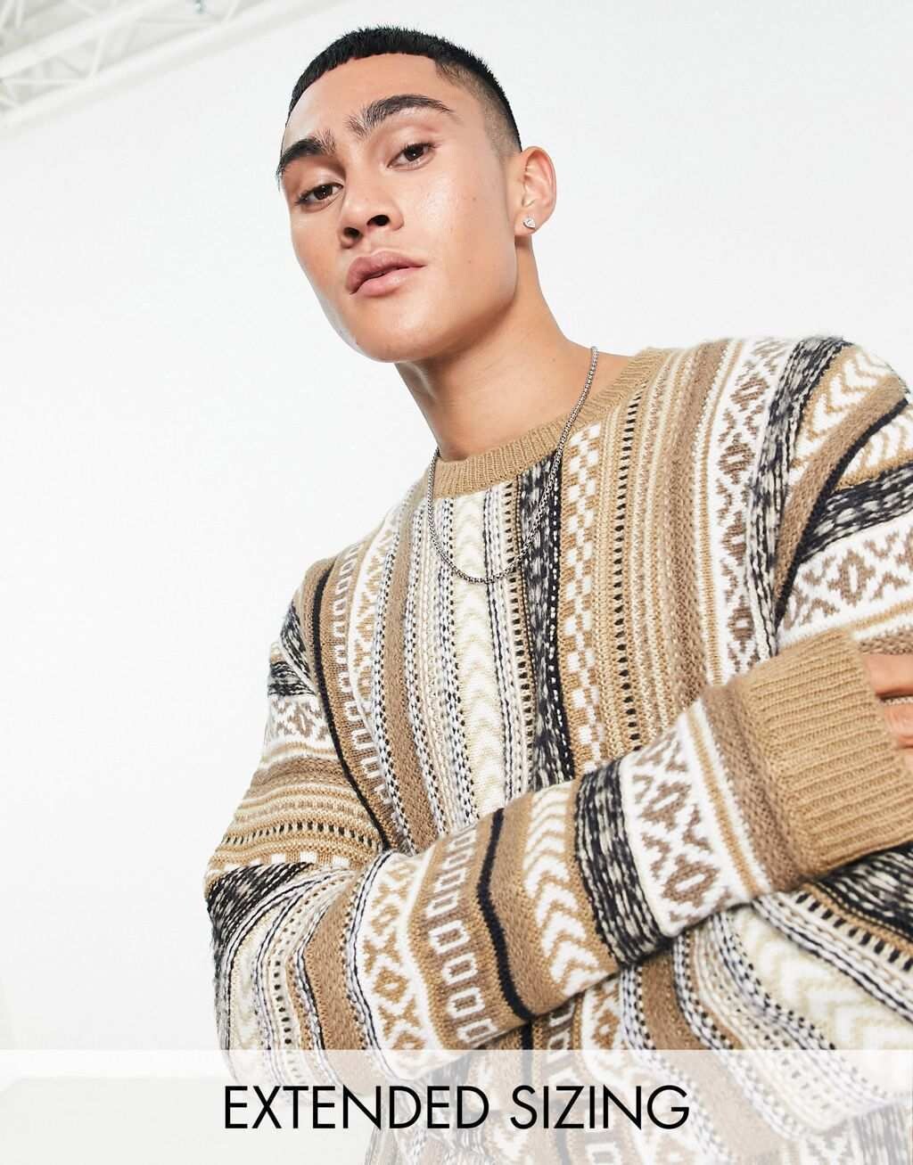 

Коричневый вязаный джемпер оверсайз с ацтекским узором ASOS DESIGN