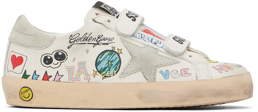 

Детские кроссовки Off-White Old School из кожи наппа с принтом граффити Golden Goose