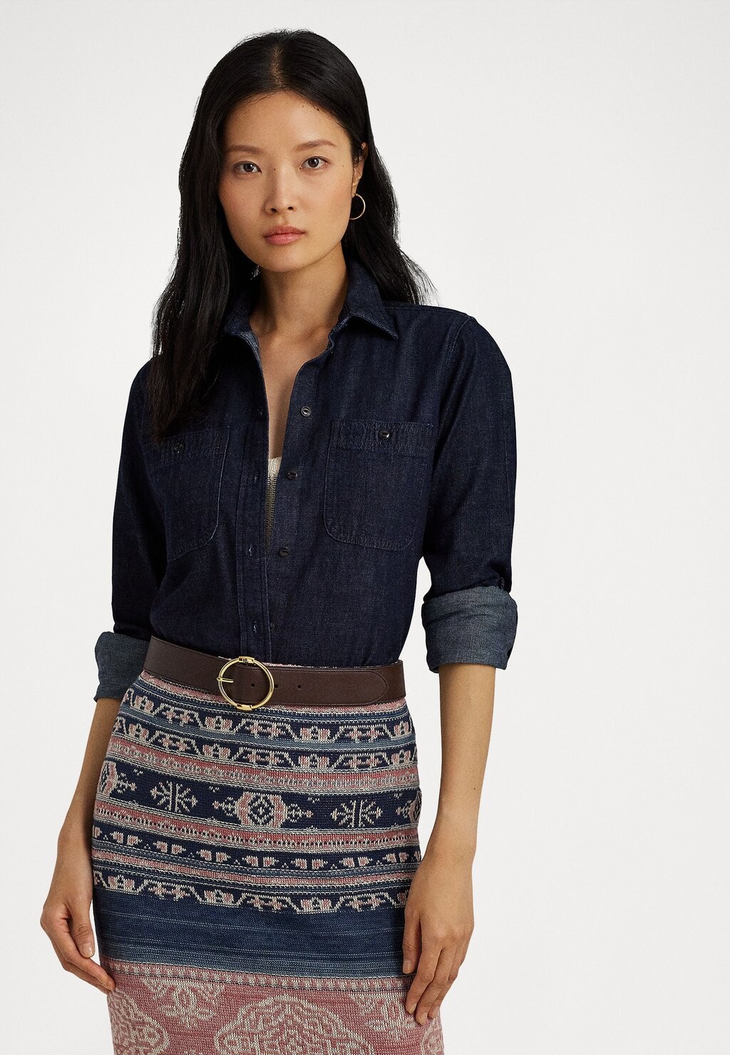 

Рубашка Lauren Ralph Lauren РУБАШКА НА ПУГОВИЦАХ С ДЛИННЫМ РУКАВОМ РИМНАН, цвет deep rinse wash