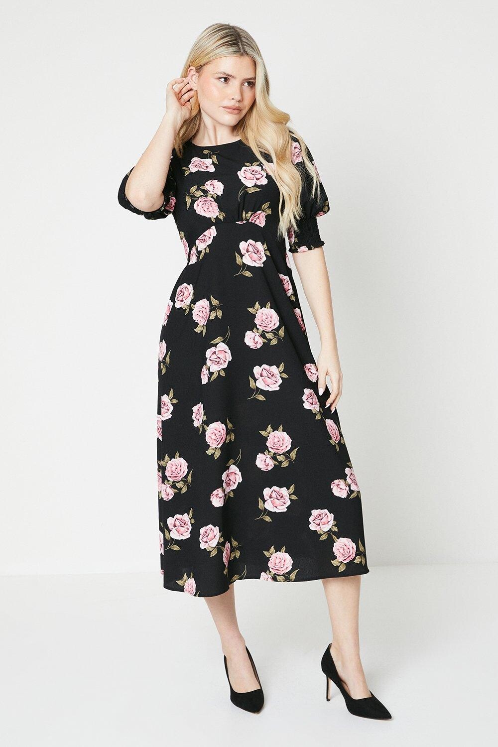 

Платье миди с присборенными манжетами и цветочным принтом Dorothy Perkins, мультиколор
